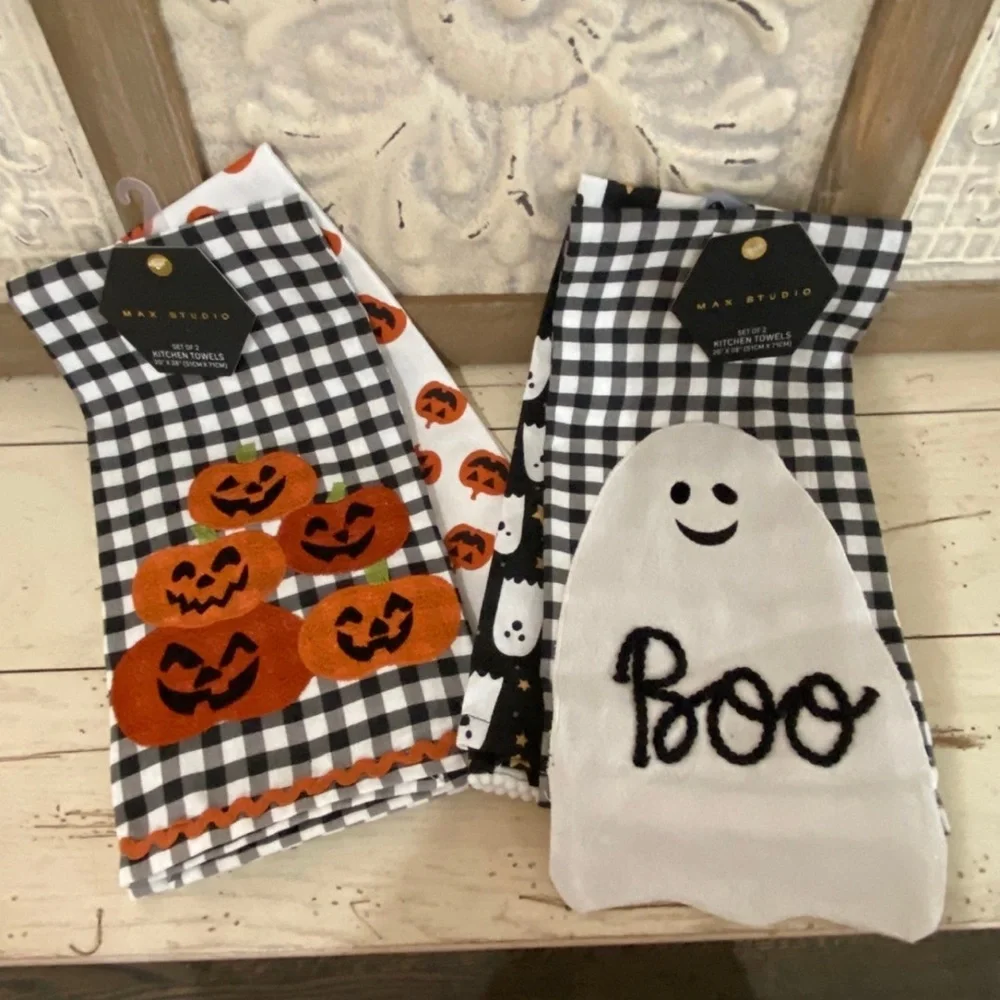 Max Studio Halloween Kitchen Dish Towel Bundle - Ghosts & Pumpkins Brand new!